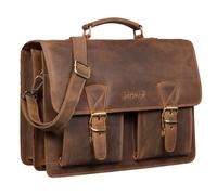 STILORD "Jeffrey Maletín de Cuero Auténtico - Bolso Portadocumentos Vintage Grande Hombre & Mujer - Bolsa Portátil 15,6” - Bolsa Bandolera Piel Fijación para Trolley Color:marrón - medio