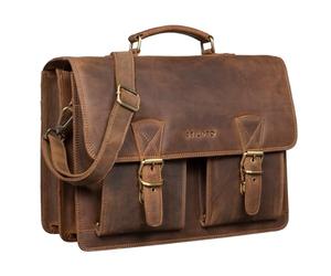 STILORD "Jeffrey Maletín de Cuero Auténtico - Bolso Portadocumentos Vintage Grande Hombre & Mujer - Bolsa Portátil 15,6” - Bolsa Bandolera Piel Fijación para Trolley Color:marrón - medio