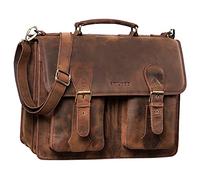 STILORD 'Kronos' Maletín Cuero Vintage Cartera XL para Profesor Trabajo o Negocios Bolsa Bandolera Portátil de 15,6 Pulgads acoplable Piel Auténtica, Color:Sepia - marrón