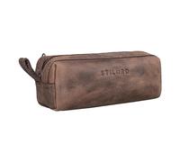 STILORD “Linus” Estuche Escolar para lápices de Piel Bolsa o portatodo para Maquillaje Colegio o Viaje Cartuchera Cuadrada de Genuino Cuero Vintage Color:Veleta - marrón