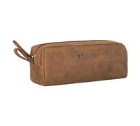 STILORD “Linus” Estuche Escolar para lápices de Piel Bolsa o portatodo para Maquillaje Colegio o Viaje Cartuchera Cuadrada de Genuino Cuero Vintage Color:Tan marrón - Oscuro