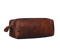 STILORD “Linus” Estuche Escolar para lápices de Piel Bolsa o portatodo para Maquillaje Colegio o Viaje Cartuchera Cuadrada de Genuino Cuero Vintage Color:Cognac marrón Oscuro