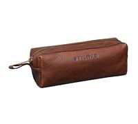 STILORD “Linus” Estuche Escolar para lápices de Piel Bolsa o portatodo para Maquillaje Colegio o Viaje Cartuchera Cuadrada de Genuino Cuero Vintage Color:maraska - marrón