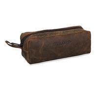 STILORD “Linus” Estuche Escolar para lápices de Piel Bolsa o portatodo para Maquillaje Colegio o Viaje Cartuchera Cuadrada de Genuino Cuero Vintage Color:Colorado - marrón
