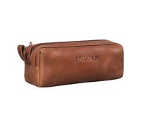 STILORD “Linus” Estuche Escolar para lápices de Piel Bolsa o portatodo para Maquillaje Colegio o Viaje Cartuchera Cuadrada de Genuino Cuero Vintage Color:Andorra - marrón