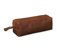 STILORD 'Linus' Estuche Escolar para lápices de Piel Bolsa o portatodo para Maquillaje Colegio o Viaje Cartuchera Cuadrada de Genuino Cuero Vintage, Color:Cognac-marrón