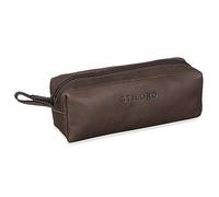 STILORD “Linus” Estuche Escolar para lápices de Piel Bolsa o portatodo para Maquillaje Colegio o Viaje Cartuchera Cuadrada de Genuino Cuero Vintage Color:marrón Oscuro - Opaco