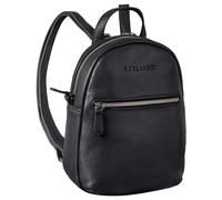 STILORD Lola Mini Bolso Mochila Mujer Daypack Pequeña Casual Bolsa de Mano en Cuero Bolso Bandolera Mochila Viaje de Auténtica Piel Color:Negro