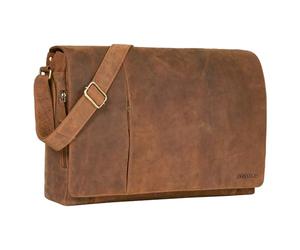 STILORD Maximus Bolsa XXL de Cuero - Maletín Grande para Portátiles de 17 18 19 y 21 Pulgadas - Bolso de Negocios, Oficina y Bandolera de Cuero Auténtico Color:Tan marrón - Oscuro