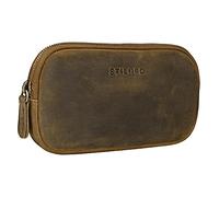 STILORD 'Mike' Estuche Piel Vintage Portatodo Escolar Hombre Mujer Funda de Lápices Pinceles Gafas Maquillage Bolso Neceser de Cuero Auténtico, Color:marrón - Medio