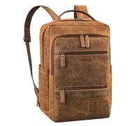 STILORD Mochila Cuero Portátil 15-16 Pulgadas - Mochila Piel Auténtica con Compartimentos - Soporte para Carrito - Color: Bergamo Marrón