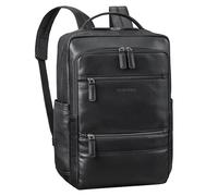 STILORD Mochila Cuero Portátil 15-16 Pulgadas - Mochila Piel Auténtica con Compartimentos - Soporte para Carrito - Negro