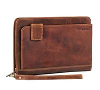 STILORD 'Momo' Pequeño Organizador de Cuero DIN A6 Carpeta de Documentos Cartera Vintage Bolso de Hombre Embrague señoras Carpeta organizadora para Tarjetas CE, Color:Cannes - marrón