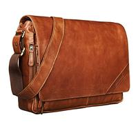 STILORD Nick Bolso de Mensajero Unisex de Cuero Vintage Maletín para portátiles de 15,6" Bolsa de Profesor Universidad Negocios o Bandolera de auténtica Piel Color:Cognac - Brillante