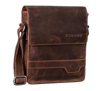 STILORD 'Sven' Bolso Hombre Cuero Pequeño Piel Vintage para Hombres Bolsito Mensajero Bolsa de Hombro o Bandolera para DIN A5 o Tablet Cuero Auténtico, Color:Crunchy - marrón Oscuro