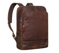 STILORD "Wilbert Mochila grande de negocios Vintage de cuero para hombres y mujeres Mochila de día de cuero genuino para estudio y oficina con soporte para trolley Color:cognac marrón oscuro