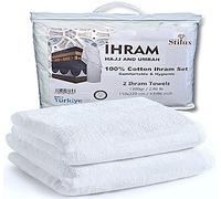 Stilux - Juego de toallas Ihram Ahram de hombre para Hajj y Umrah, 1300 g, 2 toallas blancas de 110 x 220 cm, 100% algodón natural, higiénico, cómodo y de secado rápido