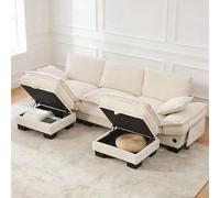 Stimfay Juego De Sofás Modulares, Sofá Pana 3 Plazas, 2 Compartimentos Almacenamiento Separados, Esquinero For La Sala Estar, Combinable Flexible, 5 Cojines(White)