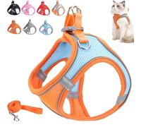 Stimuli Cat Harness, Cat Harness and Leash, Soft Breathable Adjustable Vest Harnesses for Cats, for Cats Walking (Blue with Orange,S)