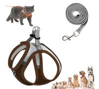 Stimuli Cat Harness Design for Outdoor Cats, Escape Proof Lightweight Adjustable Soft Mesh Vest with Reflective Safety Strips, Breathable No Pull for Kittens to Adult Cats (Brown A,XS (for 3-4.5kg))
