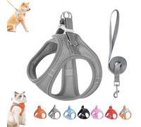 Stimuli Cat Harness Design for Outdoor Cats, Stimulicat Harness Adjustable Soft Mesh Vest with Reflective Safety Strips, Easy to Wear, Allowing Cats to Safe and Stress-Free (Gray)