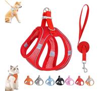 Stimuli Cat Harness Design for Outdoor Cats, Stimulicat Harness Adjustable Soft Mesh Vest with Reflective Safety Strips, Easy to Wear, Allowing Cats to Safe and Stress-Free (Red)