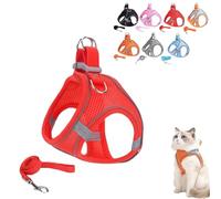 Stimuli Cat Harness, Escape Proof Soft Adjustable Vest Harnesses for Cats, with Traction Rope, for Cats Walking (Red,M)
