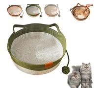 Stimulicat Cat Bed, Handwoven Cotton Rope Cat Basket with Built-in Teasing Ball, Scratchable & Breathable Round Sleeping Nest, Easy-to-Clean Pet Nest for Small Large Cats Dog (Green,Small)