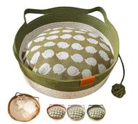 Stimulicat Cat Bed, Stimulicat Handwoven Cat Basket, Foldable Round Cotton Rope, Scratch Resistance Easy to Clean, for Small & Large Cats & Dog (Green with Cushion,Medium)