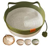 Stimulicat Cat Bed, Stimulicat Handwoven Cat Basket, Foldable Round Cotton Rope, Scratch Resistance Easy to Clean, for Small & Large Cats & Dog (Green,Small)