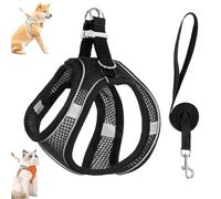 Stimulicat Cat Harness, Adjustable Cat Harness and Leash Set-Escape Proof Soft Mesh Vest, with Reflective Safety Strips, for Cats and Dogs (Black,XXS)