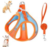 Stimulicat Cat Harness, Adjustable Cat Harness and Leash Set-Escape Proof Soft Mesh Vest, with Reflective Safety Strips, for Cats and Dogs (Orange Blue,XXS)