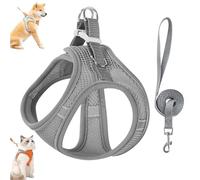 Stimulicat Cat Harness, Adjustable Cat Harness and Leash Set-Escape Proof Soft Mesh Vest, with Reflective Safety Strips, for Cats and Dogs (Gray,XXXS)