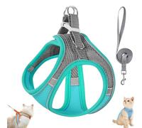 Stimulicat Cat Harness and Leash Set, Stimuli Cat Explorer Harness Design for Outdoor Cats, Soft Breathable Cats Leash Easy to Wear, with Reflective Safety Strips (X,Green Grey)