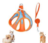 Stimulicat Cat Harness Design for Outdoor Cats, Stimuli Cat Harness, Adjustable Soft Mesh Vest Harness Escape Proof with Reflective Safety Strips, Allowing Cats to Safe (Blue and Orange,M)