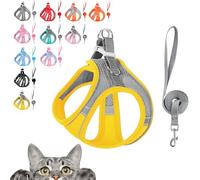 Stimulicat Cat Harness, Stimuli Cat Harness, Cat Harnes and Leash Set Escape Proof, Reflective Design, Double Fixation on The Neck and Chest (Gray-Yellow, M (Recommended 14-18 catties))