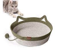 Stimulicat Handwoven Cat Basket, Cat Scratcher Bed, Handwoven Cotton Rope Cats Bed with Cotton Pillow, Scratchable Breathable Weave (Green,Medium)