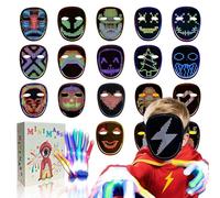 StimuVariety Mascara Led Guantes Set Disfraz Halloween Niño Hombre Age 8+, Recargable Con Detección De Gestos Light Scream Mask, Full Face Cosplay Guego Terror Disfraz Hallowen For Adulto Mujer 2025