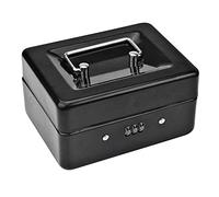 Stineng Caja de metal duradera para monedas con cierre y compartimento de almacenamiento - Pequeña caja de basura con cerradura de combinación 15 x 12 x 7,7 cm (negro)