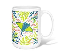 Stingray - Taza de café de cerámica, diseño de algas marinas, color verde, novedosa taza de chocolate caliente con asa, ideal para amigos, familiares, compañeros de trabajo, amantes de la tercera edad