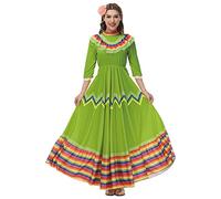 STIOEDYUAN Disfraz de México para mujer, Halloween, tradicional senorita, baile, estilo folclórico, fiesta del Cinco de Mayo, tocado con flores (verde, talla L)