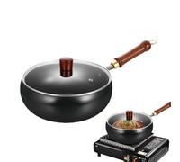 Stir Fry woks With Ergonomic Wooden Handle - 1 barra de acero inoxidable, 28 x 10,5 cm (no Coating Deep Frying Pan, Flat Bottom Induction Cookware For Baking, Stir-Frying