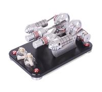 Stirling - Kit de modelo de motor, motor Stirling paralelo de 2 cilindros de metal con cilindro de vidrio de cuarzo y generador LED para pantalla de escritorio, experimento de ciencia física