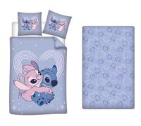Stitch Angel 3 Piezas Funda Nórdica Cama 90 140x200 + Funda + Bajera 90x200 | Funda nórdica + bajera 90x200 | Abrazo tierno bajo un arcoíris lila | Polialgodón secado rápido