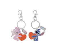 Disney Stitch & Angel - Juego de 2 llaveros con dije de corazón de dibujos animados para niños, multicolor, Talla única
