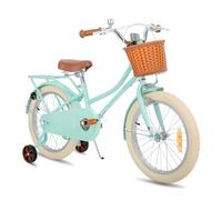 STITCH Bicicleta Infantil de 18 Pulgadas con Canasta y Ruedas de Entrenamiento para Niños de 6, 7, 8 y 9 Años, Color Verde…