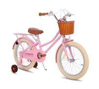 STITCH Bicicleta Infantil de 18 Pulgadas con Cesta y Ruedas de Entrenamiento para Niñas de 6, 7, 8 y 9 Años, Color Rosa…