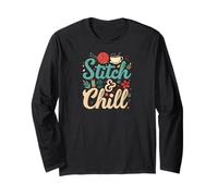 Stitch & Chill Knitting Sewing Craft Hobby Coffee Lover Manga Larga