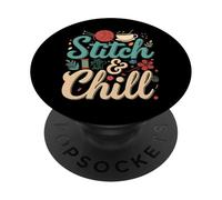 Stitch & Chill Knitting Sewing Craft Hobby Coffee Lover PopSockets PopGrip Adhesivo