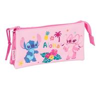 Stitch Chill - Portatodo Triple, Estuche Infantil, Estuche Niño, Ideal para Niños en Edad Escolar, Cómodo y Versátil, Calidad y Resistencia, 22x3x12 cm